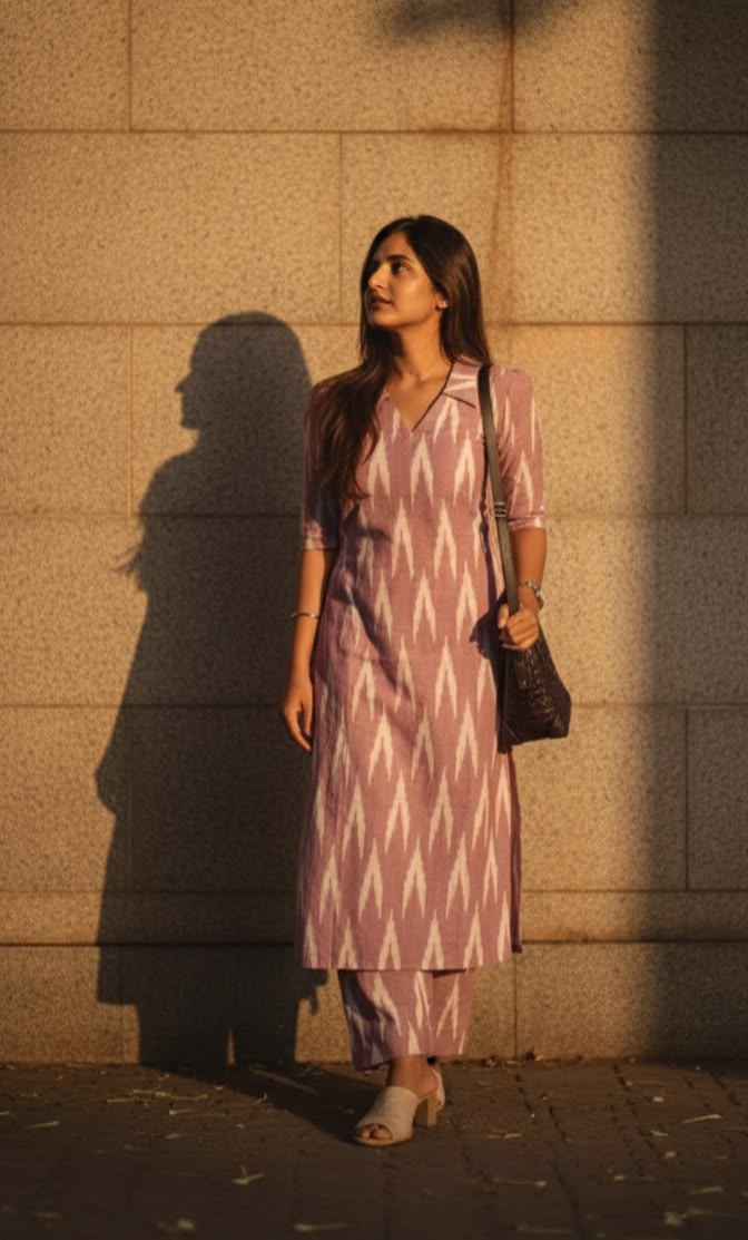 woman wearing printed kurta set with dupatta for daily wear styling