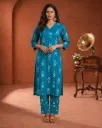 Vrikaa Teal Blue Ethnic Motif Printed Cotton Kurta Set | Elira