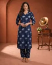 Vrikaa Navy Blue Floral Printed Cotton Kurta Set | Elira