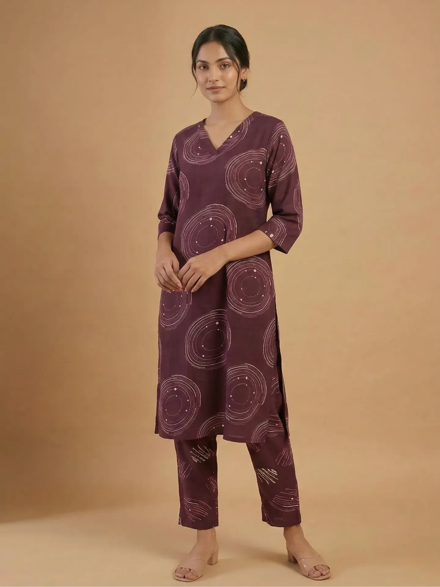 Vrikaa Wine Abstract Printed Cotton Kurta Set | Elira