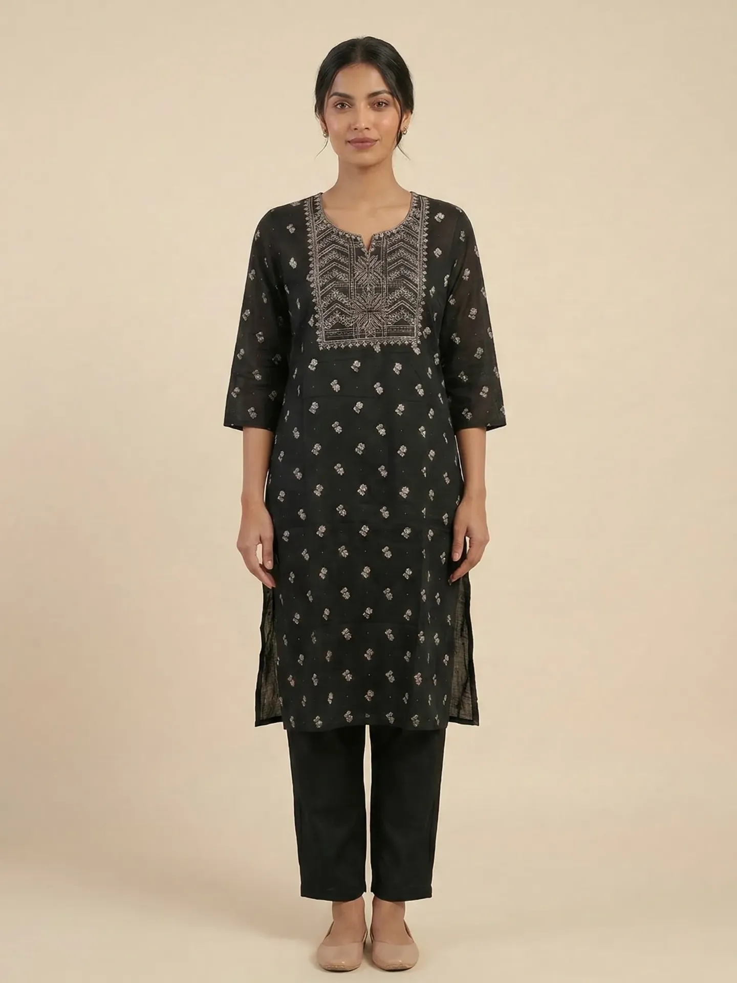 [VK26-ZARIA-D03-01-S] Vrikaa Black Embroidered Kurta Set | Zaria (S)