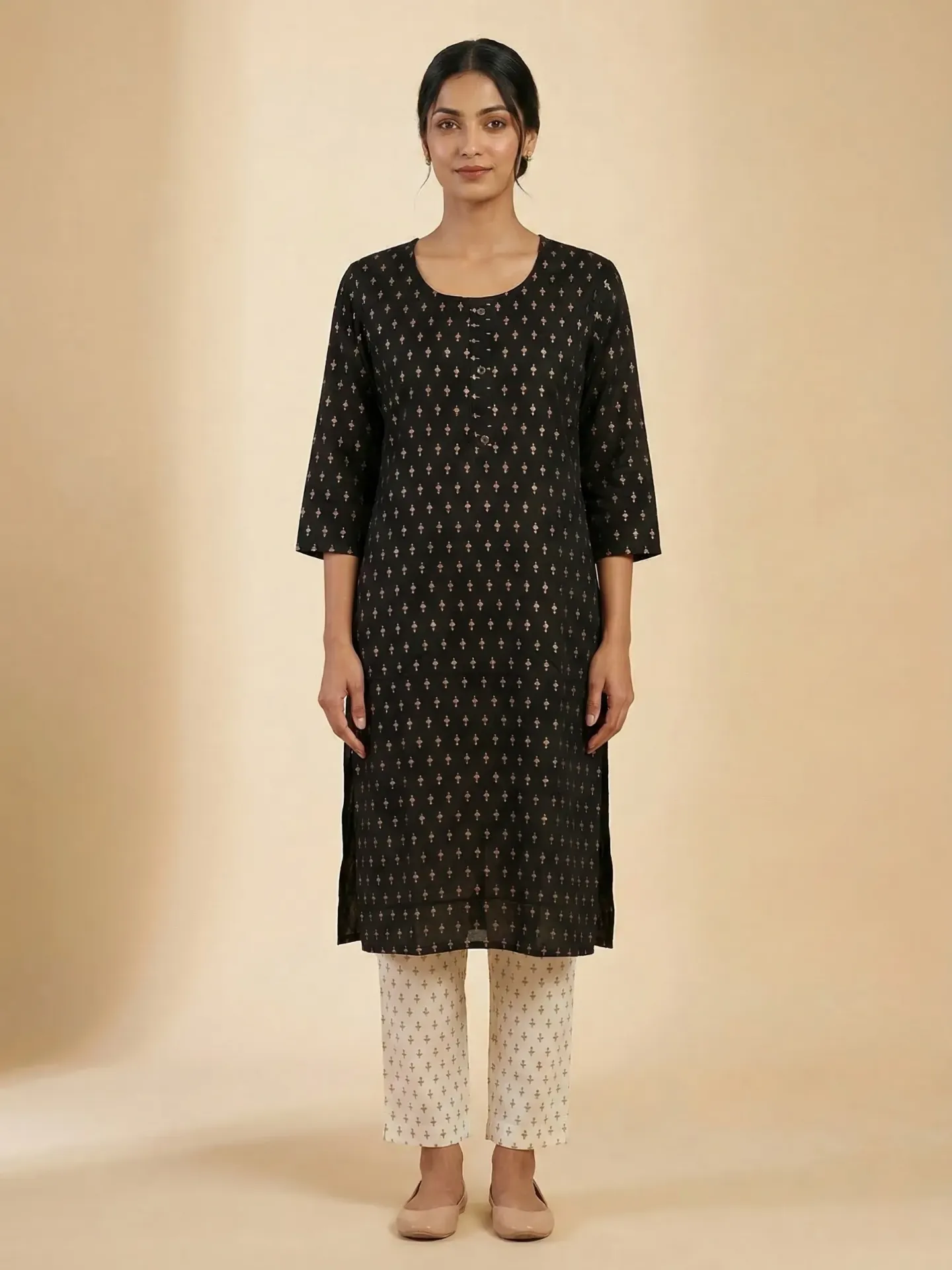 Vrikaa Black Ethnic Motif Printed Kurta Set | Zayra