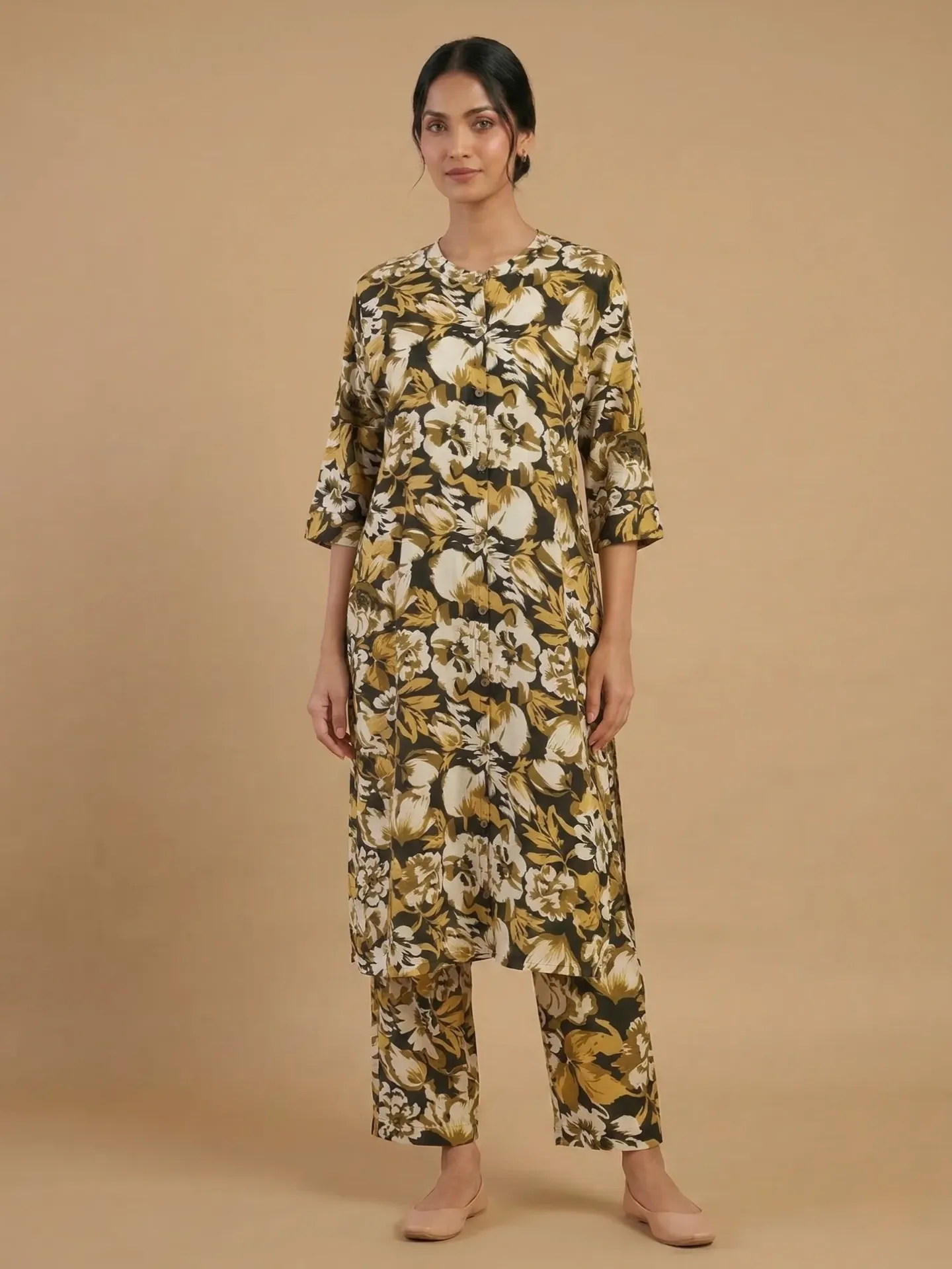 Vrikaa Mustard Floral Printed Co-ord Set | Kyra